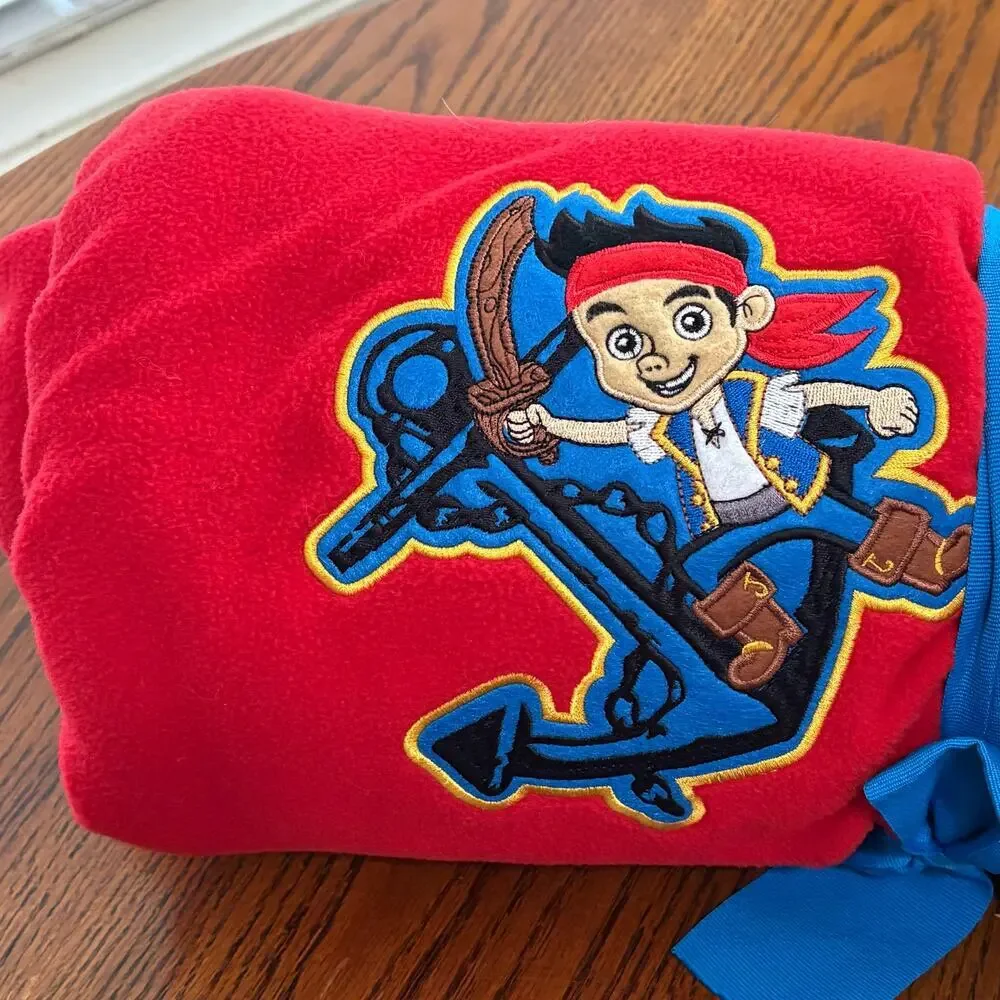 Disney Store Jake and the Neverland Pirates Red Embroidered Throw Blanket